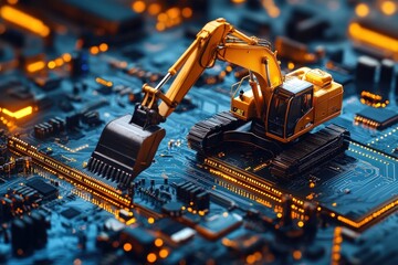 Miniature excavator on a circuit board