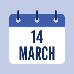 14 March Calendar, Isolated Vector Calendar.