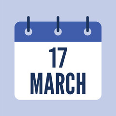 17 March Calendar, Isolated Vector Calendar.