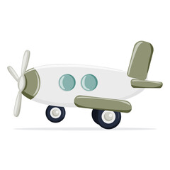 Vector illustration of a retro style airplane with olive green details. Isolated on white background. Suitable for travel, transport and nostalgic themed projects