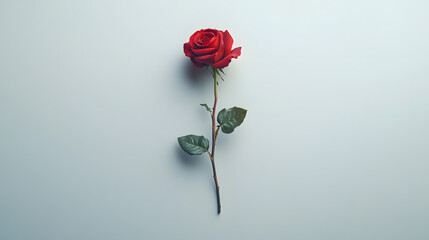 Fototapeta premium single red rose with delicate petals beautifully placed on light background, evoking elegance and simplicity