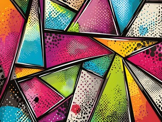 Abstract geometric pattern with vibrant colors and dotted textures