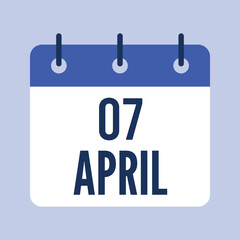 7 April Calendar, Isolated Vector Calendar.
