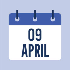 9 April Calendar, Isolated Vector Calendar.