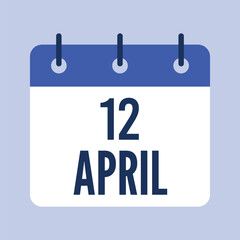 12 April Calendar, Isolated Vector Calendar.