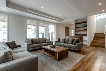 Modern Spacious Living Room with Elegant Furniture and Abundant Natural Light in Cozy Home Design