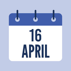 16 April Calendar, Isolated Vector Calendar.