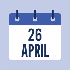 26 April Calendar, Isolated Vector Calendar.