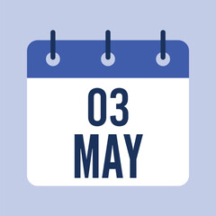 3 May Calendar, Isolated Vector Calendar.