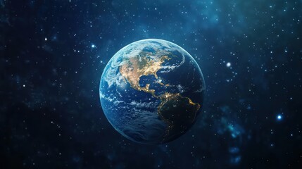 Earth, night view, space, stars, galaxy, orbiting, globe, planet, continents,  illustration, educational use
