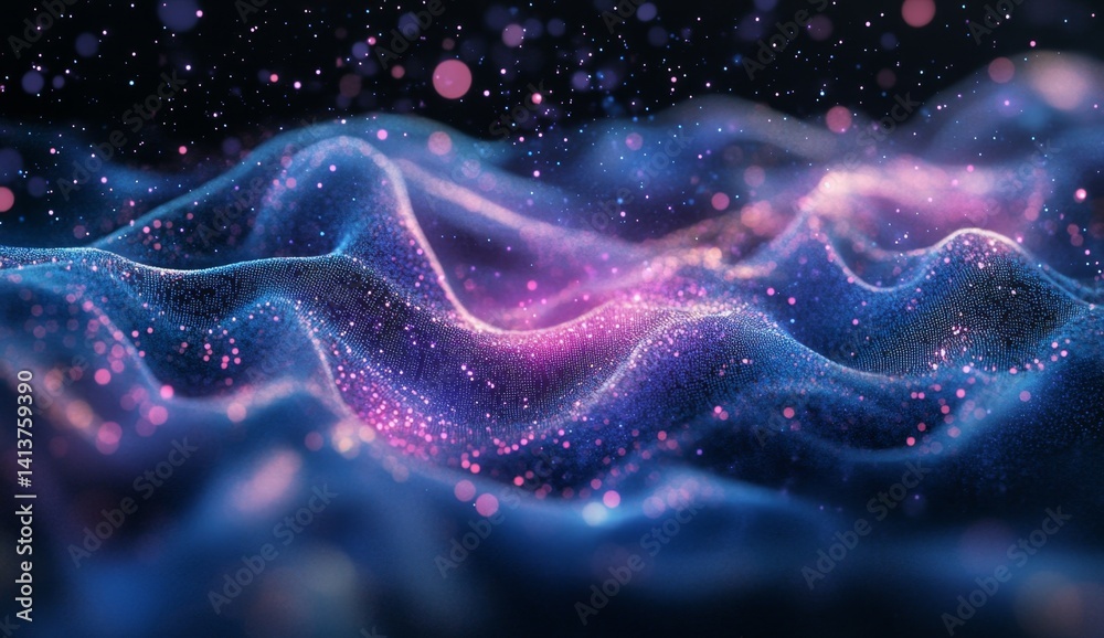 Poster abstract glowing particle wave background.