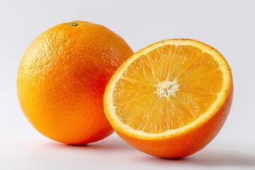 Fresh Orange Fruit Still Life with Halved Orange on White