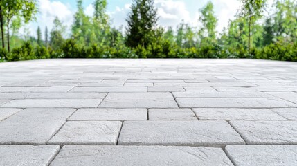 Serene gray stone pavement with lush green background