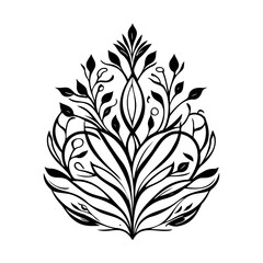 Ornate Botanical Illustration with Black Lines