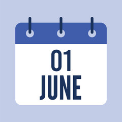 1 June Calendar, Isolated Vector Calendar.