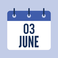3 June Calendar, Isolated Vector Calendar.