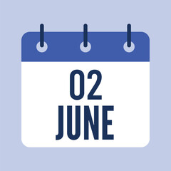 2 June Calendar, Isolated Vector Calendar.