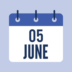 5 June Calendar, Isolated Vector Calendar.