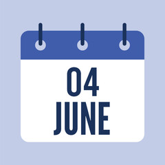 4 June Calendar, Isolated Vector Calendar.