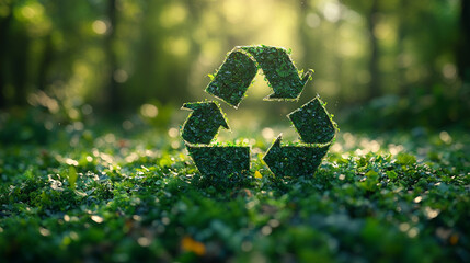 Green recycle symbol icon on a sleek green background with motion lines symbolizes eco-friendly office practices and the importance of recycling and waste sorting in professional environments

