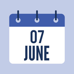 7 June Calendar, Isolated Vector Calendar.
