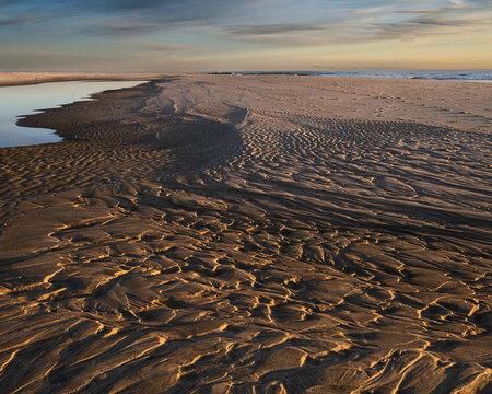 USA, New Jersey, Cape May National Seashore. Patterns in beach sand.