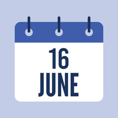 16 June Calendar, Isolated Vector Calendar.