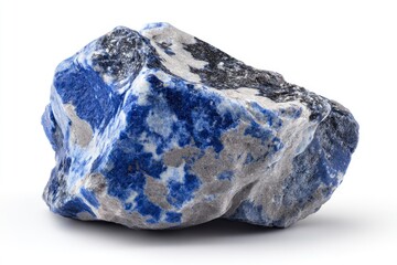 Obraz premium Sodalite Stone Specimen Showing Blue and Gray Tones Mineral on White