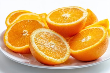 Fototapeta premium Fresh Sliced Orange Still Life on White Plate for Healthy Eating