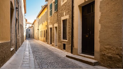 A Quiet European Alleyway: Capturing the Essence of Old-World Charm with Cobblestone Streets and Warm Hues in a Timeless Setting