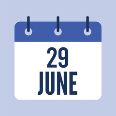 29 June Calendar, Isolated Vector Calendar.