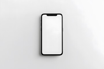 Black smartphone with blank white screen on white background