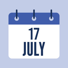 17 July Calendar, Isolated Vector Calendar.