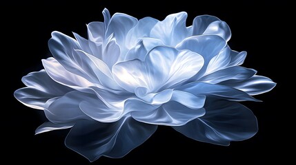 Fototapeta premium A single, glowing blue flower with delicate petals against a black background