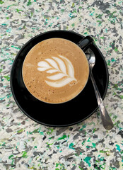 Top view of a delicious cup of coffee