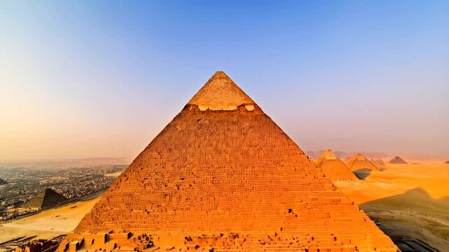 Beautiful sunset behind several pyramids in Egypt 4K
