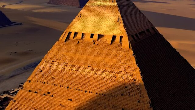 Beautiful sunset behind several pyramids in Egypt 4K

