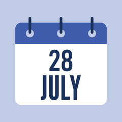 28 July Calendar, Isolated Vector Calendar.