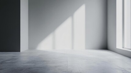 Empty Room, White Wall, Gray Floor, Sunlight, Window, Minimalist Interior Design