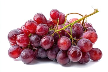 Fresh Red Grapes Bunch with Water Droplets Isolated on White Background