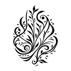 Monochrome Floral Swirl Ornament Vector Design