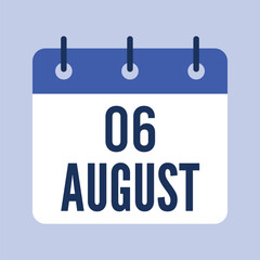 6 August Calendar, Isolated Vector Calendar.