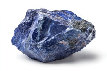 Raw Lapis Lazuli Stone Specimen Deep Blue Color on White Backdrop