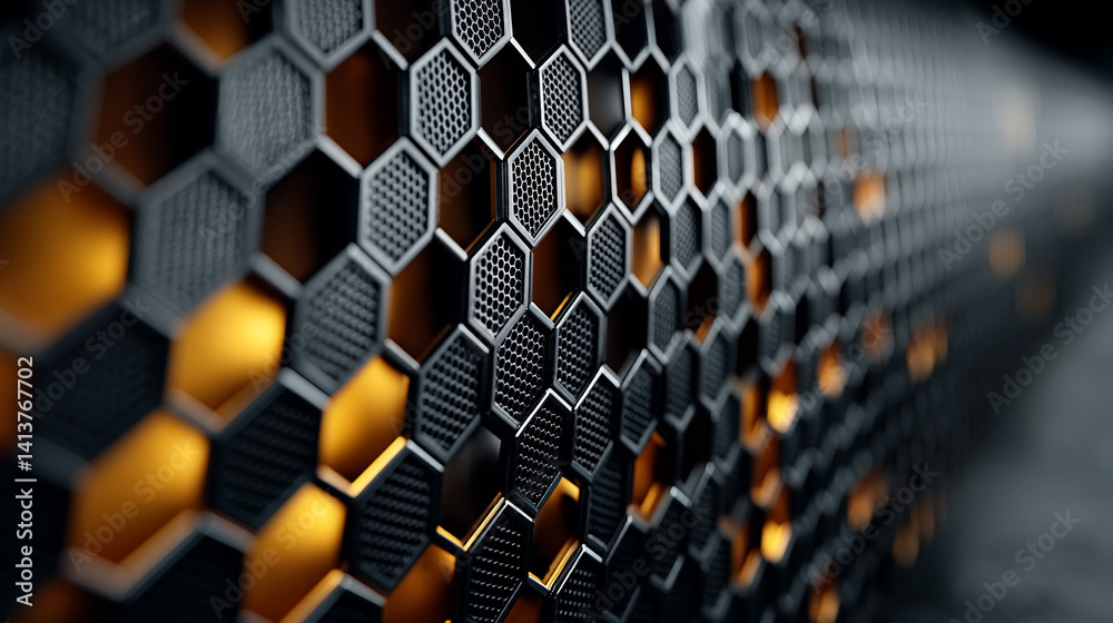 Poster futuristic hexagonal abstract background symbolizes innovation structure and connectivity with honey