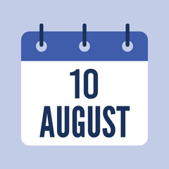 10 August Calendar, Isolated Vector Calendar.