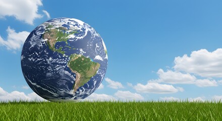 Earth on Green Grass with Blue Sky.