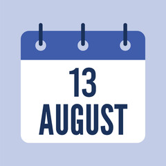 13 August Calendar, Isolated Vector Calendar.
