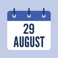 29 August Calendar, Isolated Vector Calendar.