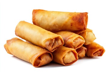 Stack of Crispy Fried Spring Rolls Isolated on White Background
