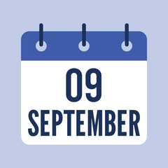 9 September Calendar, Isolated Vector Calendar. 